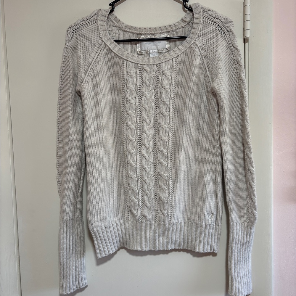 American Eagle Cable Knit Sweater- light grey